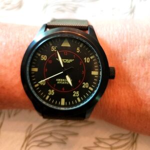 Men's AMERICAN AVIATOR 1945 Field Military Pilot Watch, Black Dial, Green Band